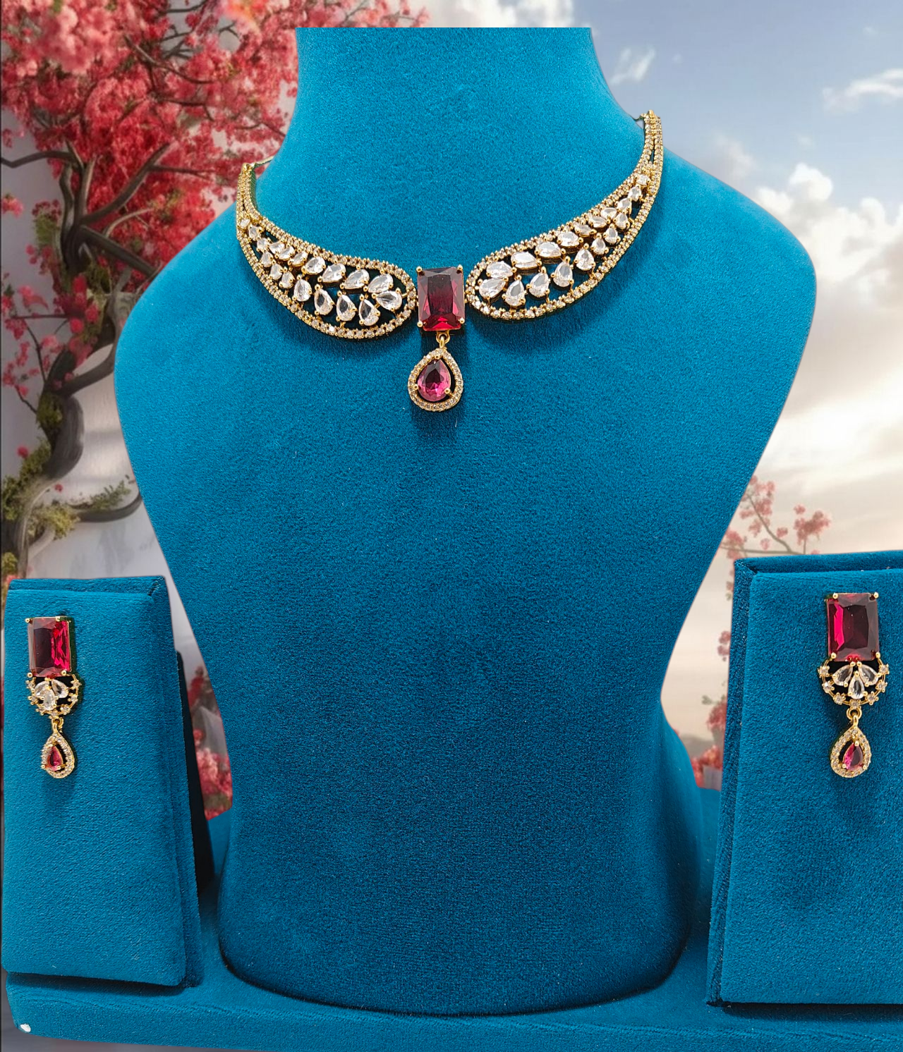 Golden American Diamond Necklaces.