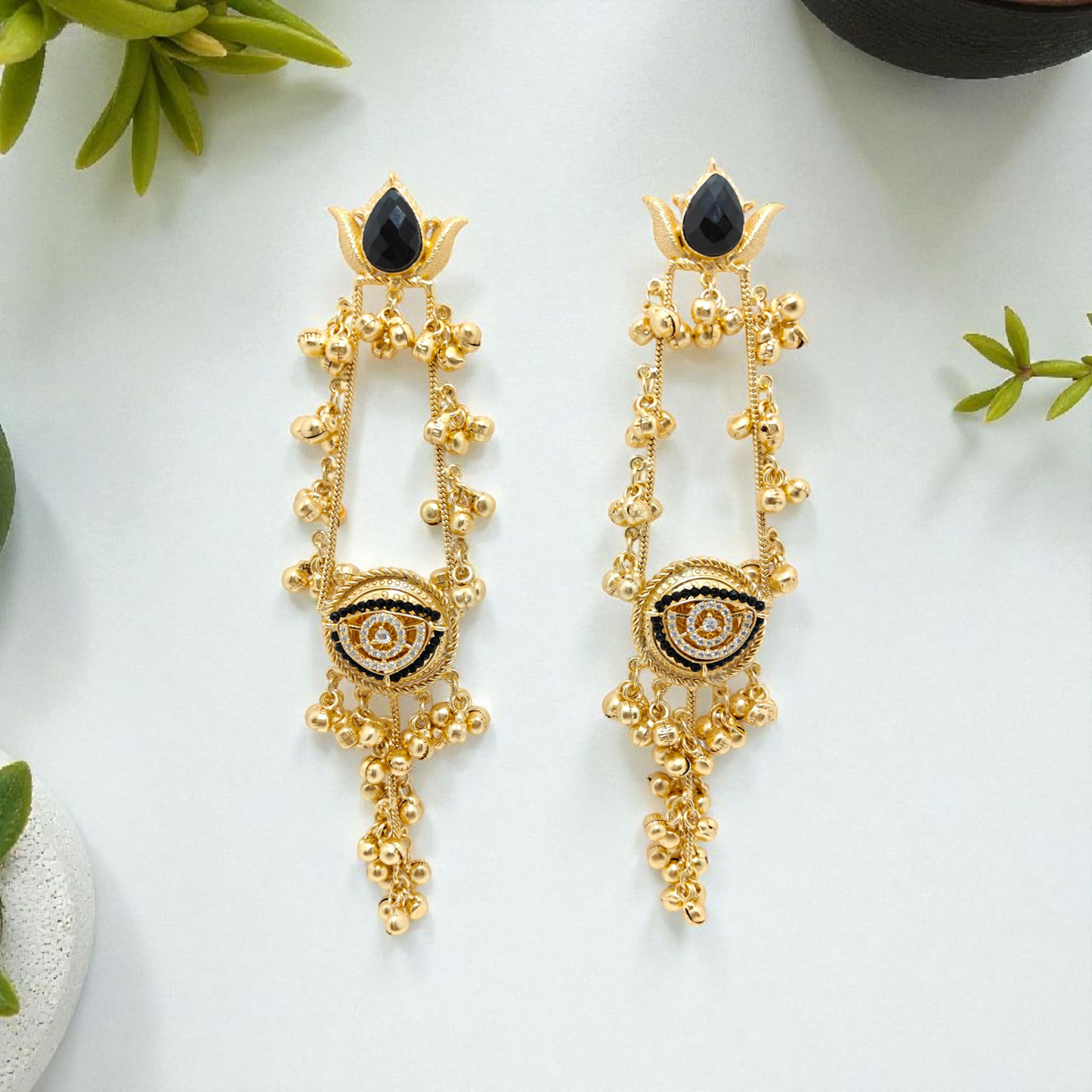 Kashmiri Earrings, Length (6.5 inches), Colour (Black).