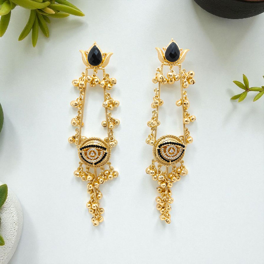 Kashmiri Earrings, Length (6.5 inches), Colour (Black).