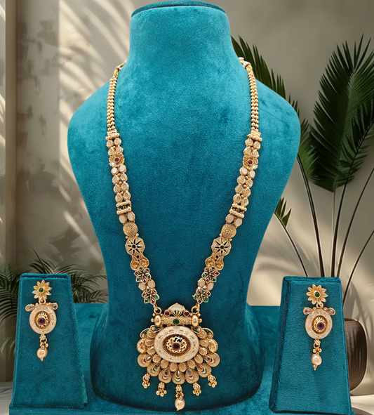 "Gold Plated Meena Work Rani Haar Set with Stones"