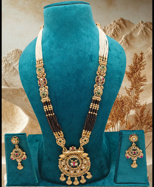"Heritage Rani Haar Jewellery Set - Exquisite Gold Plated Necklace and Earrings"