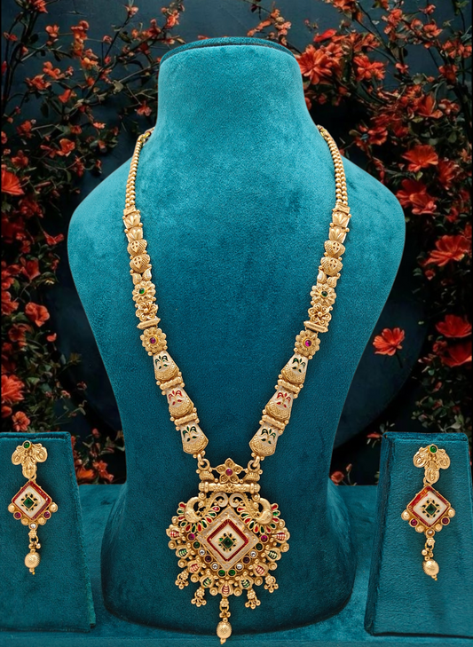 "Gold Plated Meena Work Rani Haar Set with Stones"