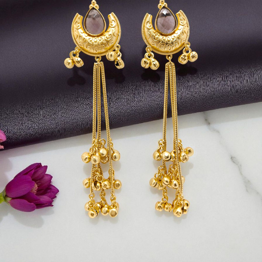 Kashmiri Earrings, Length (4.8 inches), Colour (Lavender).