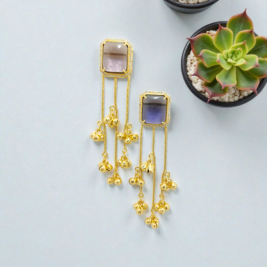 Kashmiri Earrings, Length (4.3 inches), Colour (Purple).