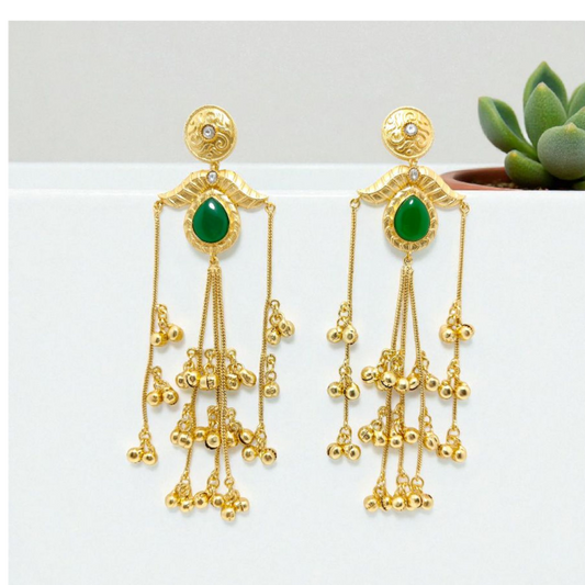 Kashmiri Earrings, Length (5.3 inches), Colour (Green).