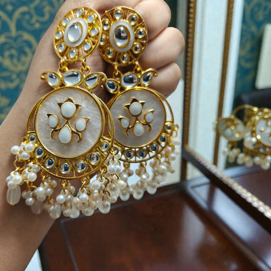 Elegant Kundan Earrings with Pearl Tassels