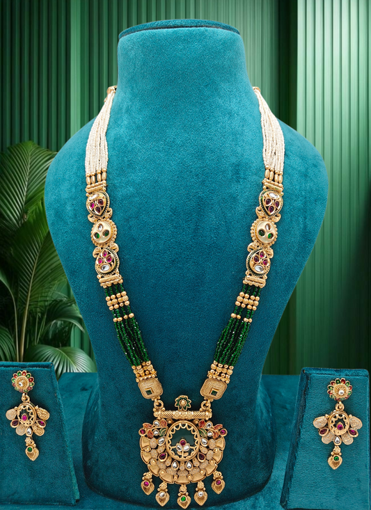 "Heritage Rani Haar Jewellery Set - Exquisite Gold Plated Necklace and Earrings"
