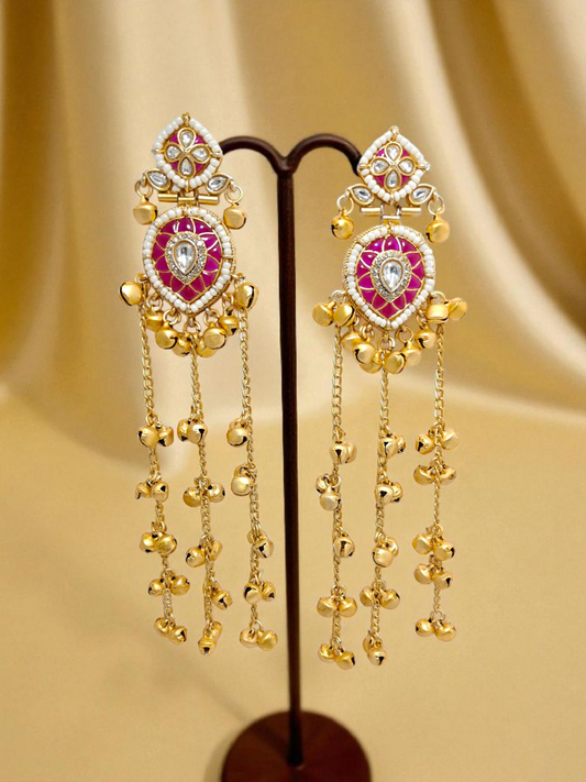 Kashmiri Earrings, Length (5.9 inches), Colour (Pink).