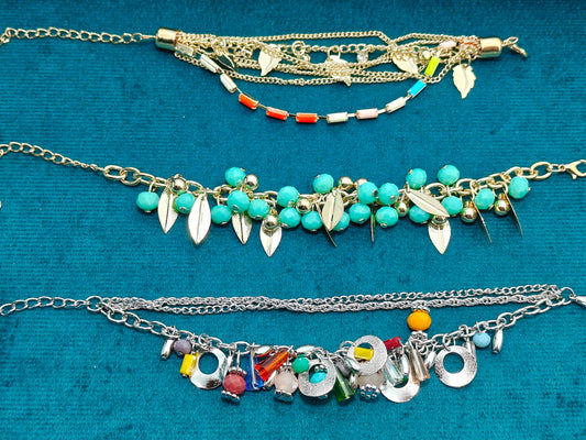 Layered Chain Bracelets with Colourful Charms and Beads